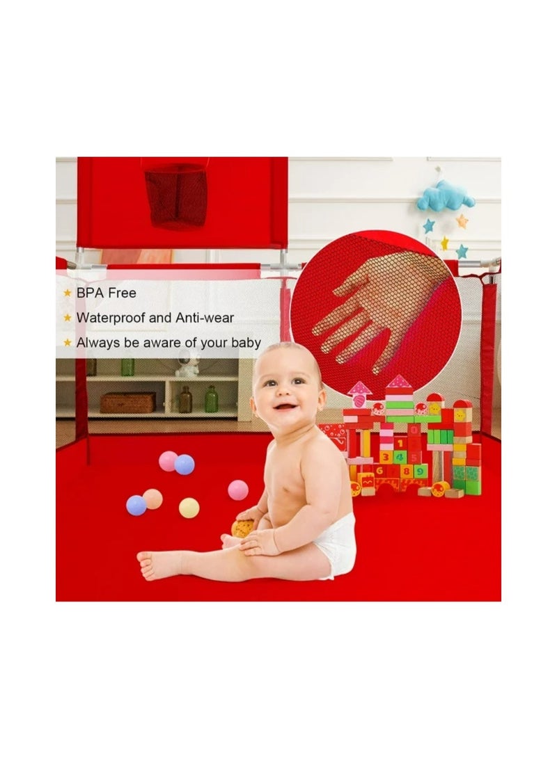 بيت كور وروضة أطفال (130×130 سم) مع حلقة سلة وشبكة حماية - ساحة لعب آمنة (بدون كرات) - Image 5